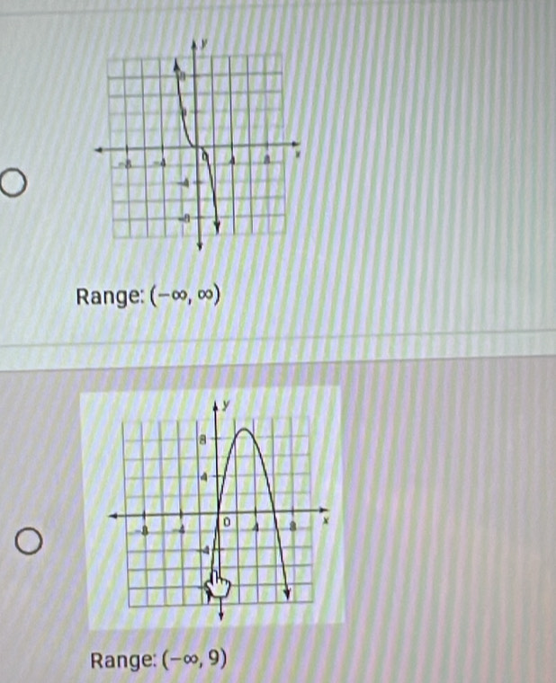 Range: (-∈fty ,∈fty )
Range: (-∈fty ,9)