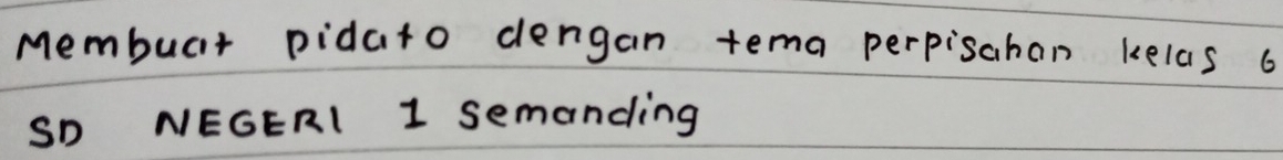 Membuat pidato dengan tema perpisahan kelas 6
SD NEGERl 1 semanding