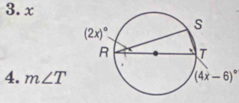 m∠ T (4x-6)^circ 