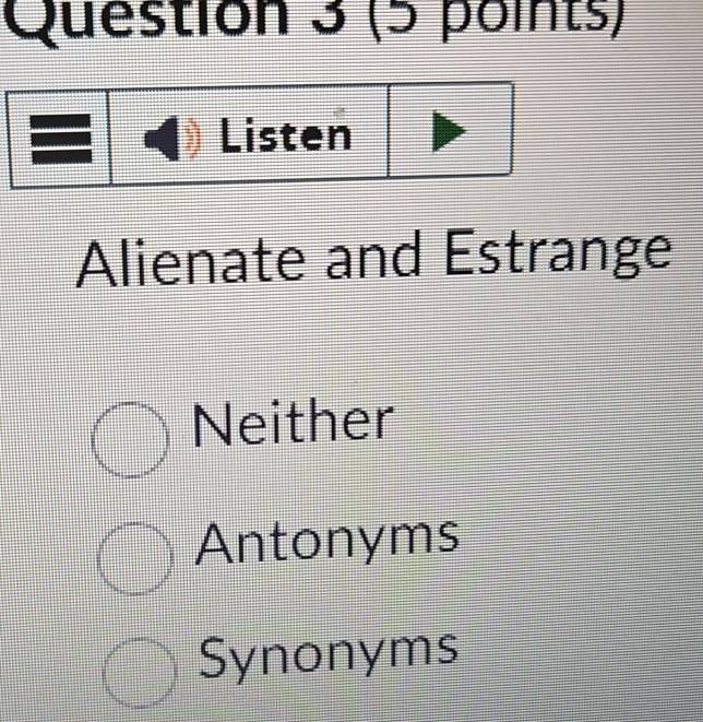 Alienate and Estrange
Neither
Antonyms
Synonyms