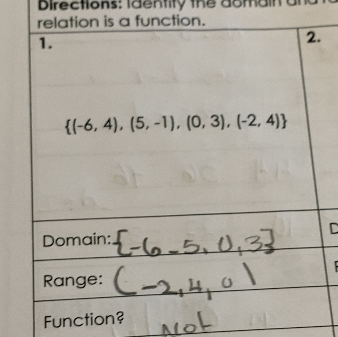 Directions: Identity the domain ar
C
Func