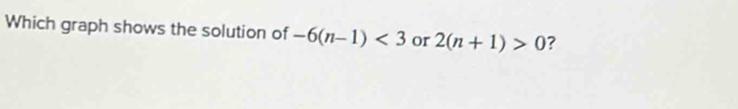 Which graph shows the solution of -6(n-1)<3</tex> or 2(n+1)>0 ?