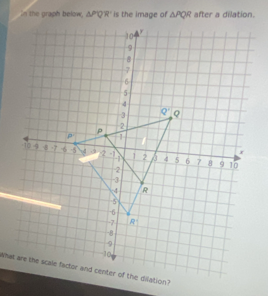 In the graph below, △ P'Q'R' △ PQR