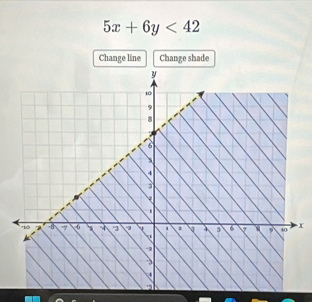 5x+6y<42</tex> 
Change line Change shade
x