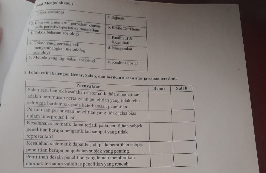 Soal Menjodohkan : 
an Benar, Salah,