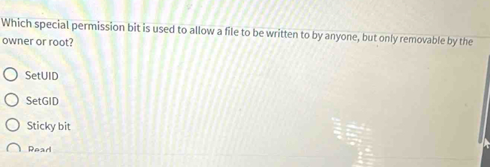 Solved: Which special permission bit is used to allow a file to be ...