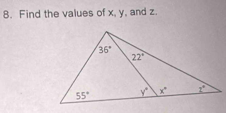 Find the values of x, y, and z.