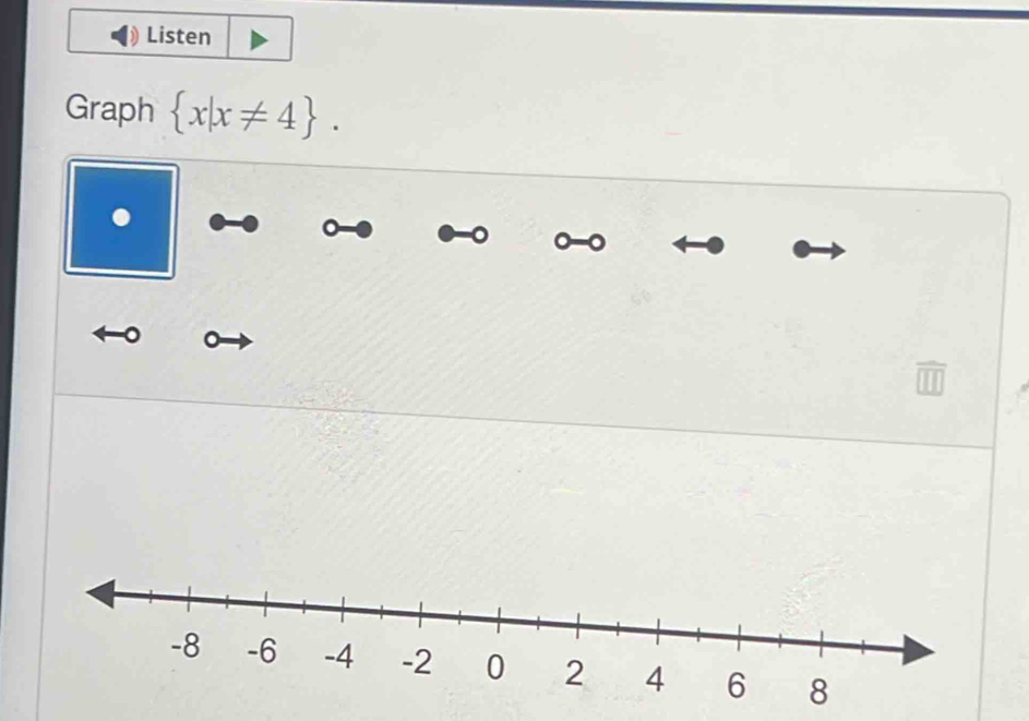 Listen 
Graph  x|x!= 4. 
.