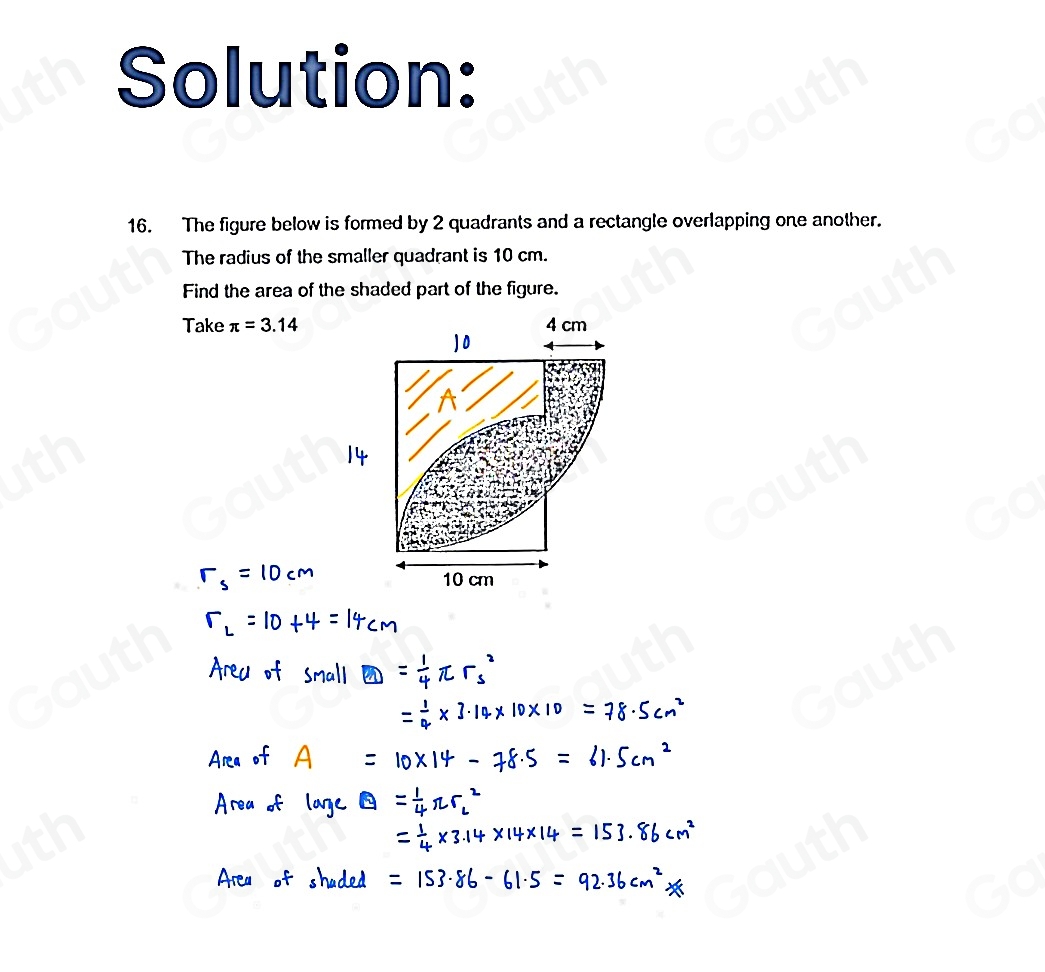 Solved: The figure below is formed by 2 quadrants and a rectangle ...
