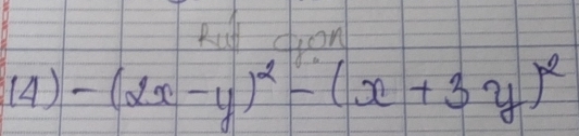 (4)-(2x-y)^2-(x+3y)^2