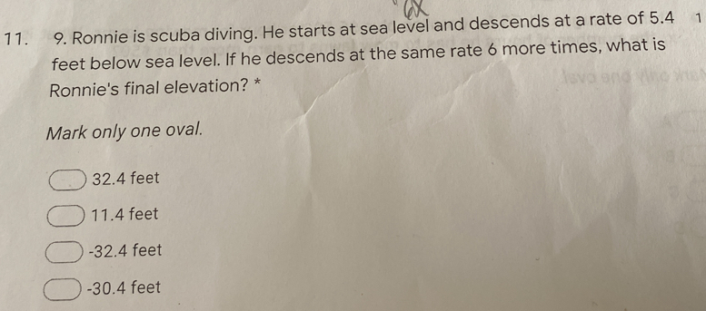 Solved: Ronnie is scuba diving. He starts at sea level and descends at ...