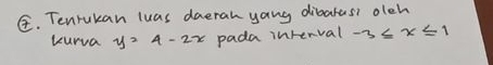 Tenrukan luas daeran yang dibaras? olch 
kurva y=4-2x pada intenval -3≤ x≤ 1
