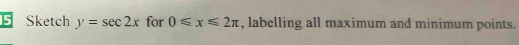 Sketch y=sec 2x for 0≤slant x≤slant 2π , labelling all maximum and minimum points.