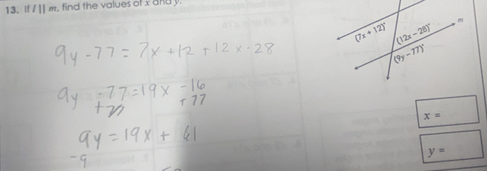 If l||m , find the values of x and y.
x=
y=