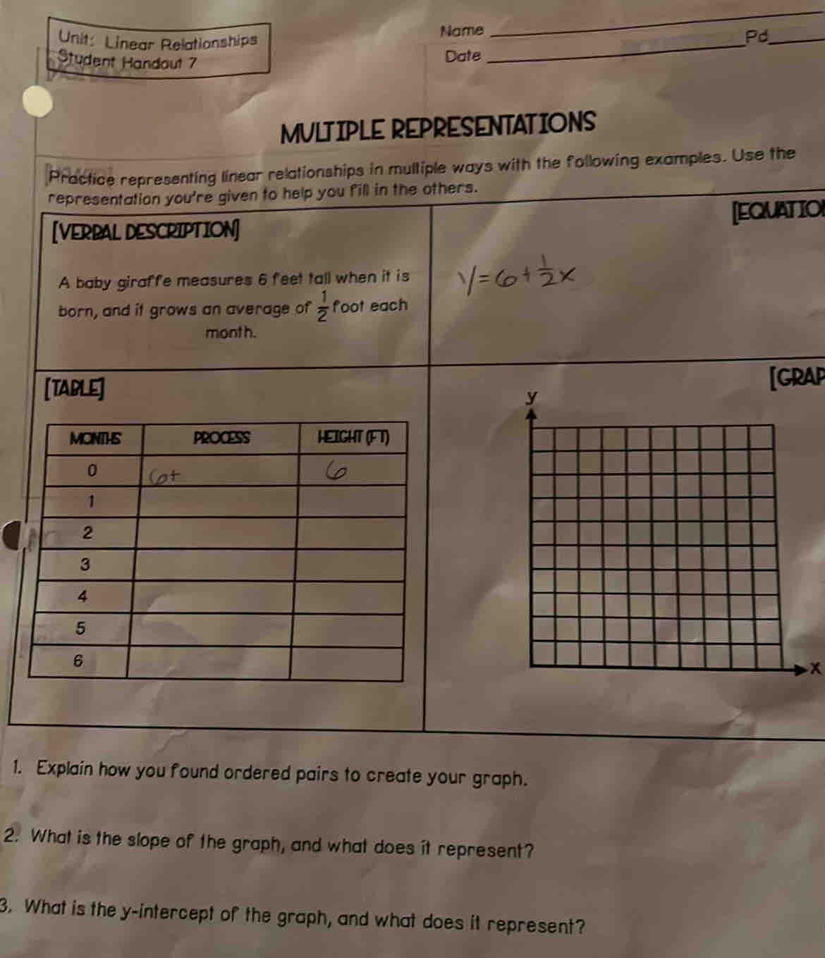 Linear Relationships Name _ Pd_ Student Handout 7 Date _ MULTIPLE ...