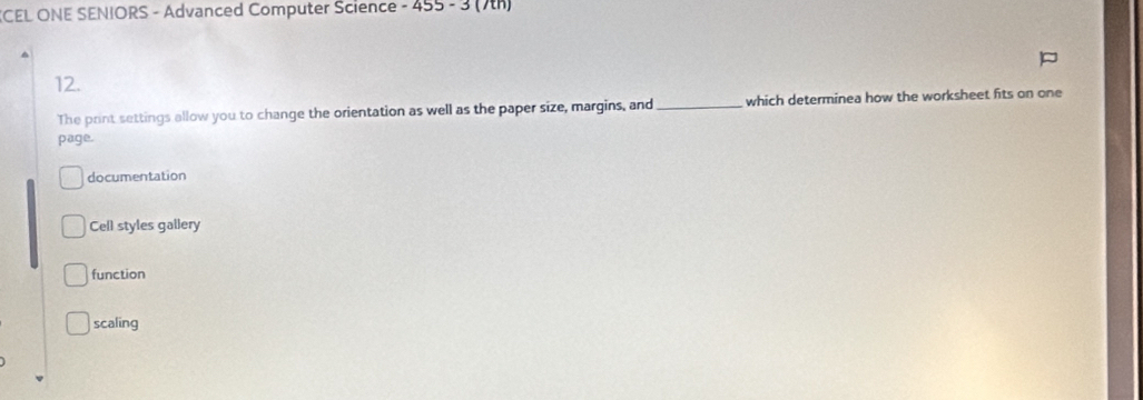 Solved: RCEL ONE SENIORS - Advanced Computer Science - 455 - 3 (A) ^ 12 ...