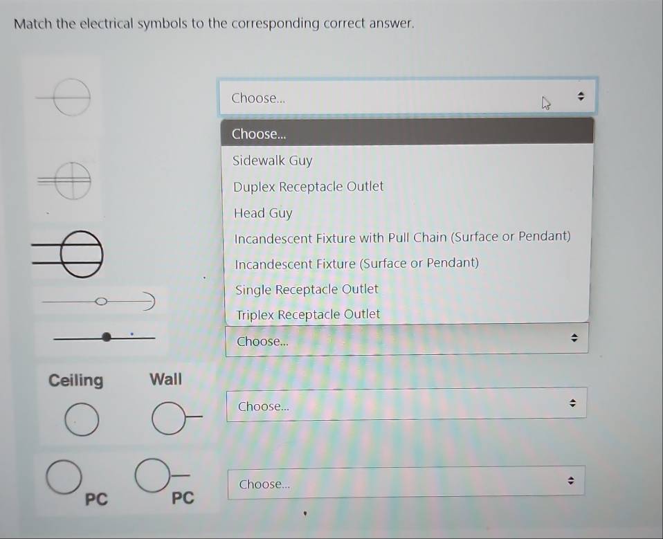 Solved: Match the electrical symbols to the corresponding correct ...
