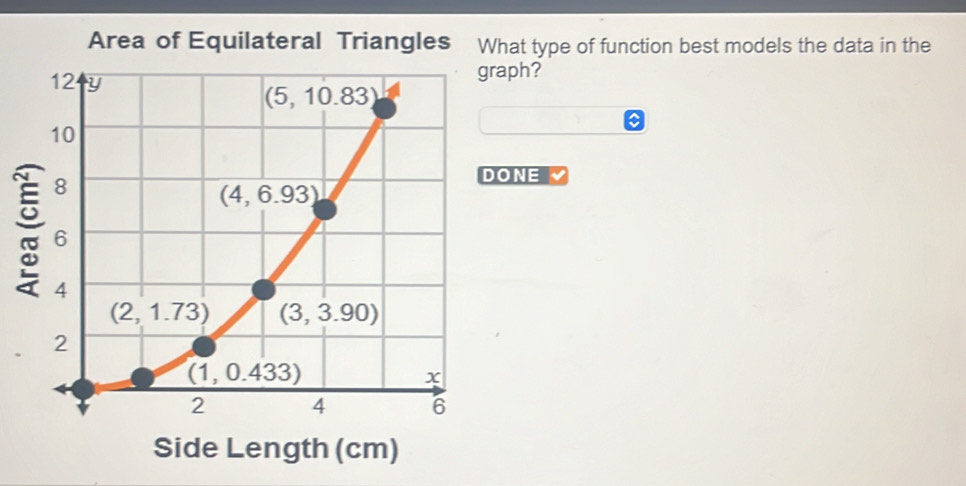 Solved: Area of Equilateral Triangles What type of function best models ...