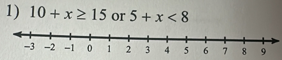 10+x≥ 15 or 5+x<8</tex>