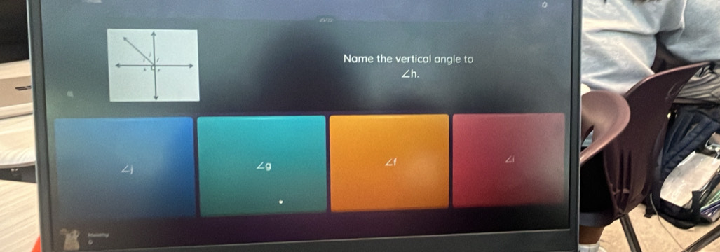 Name the vertical angle to
∠g
∠1