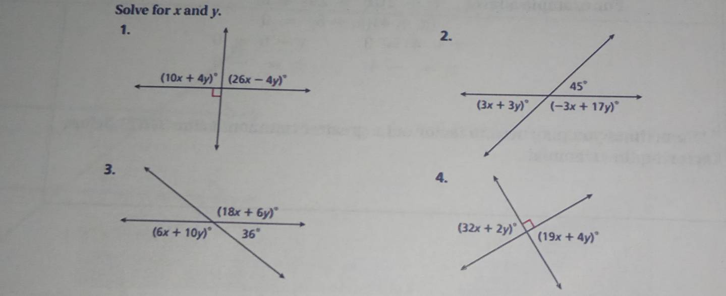 Solve for x and y.
4.