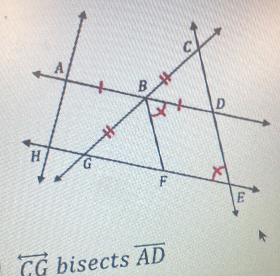 overleftrightarrow CG bisects overline AD