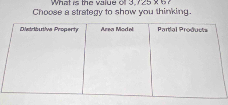 What is the value of 3,725* 6! 
Choose a strategy to show you thinking.