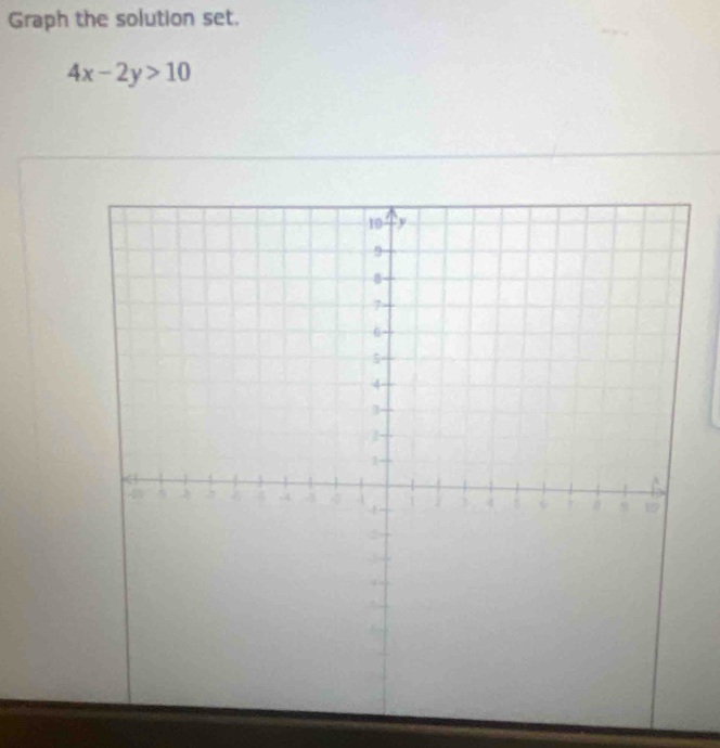 Graph the solution set.
4x-2y>10