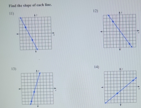 Find the slope of each line. 
11) 12) 
14) 
13 
; 
+