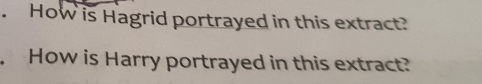 How is Hagrid portrayed in this extract? 
How is Harry portrayed in this extract?