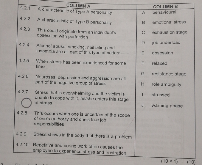 COLUMN A COLUMN B 
4.2.1
(10* 1) (10)