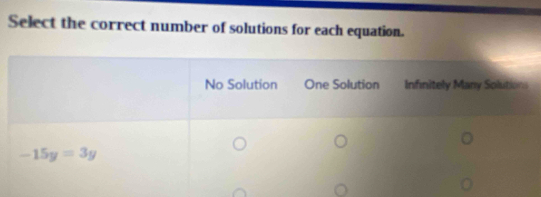 Select the correct number of solutions for each equation.