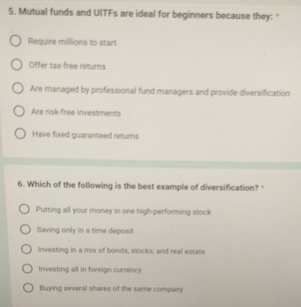 Solved: Mutual funds and UITFs are ideal for beginners because they ...
