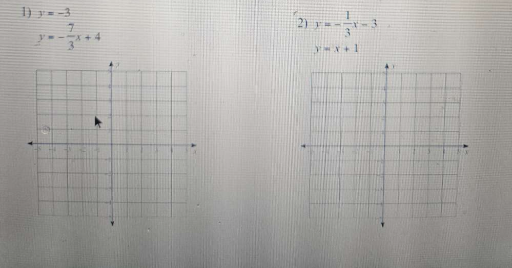 y=-3
y=- 7/3 x+4
2) y=- 1/3 x-3
y=x+1