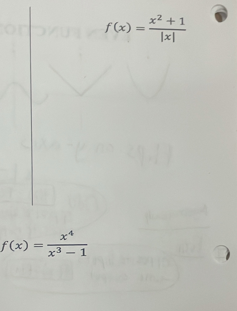 f(x)= (x^2+1)/|x| 
f(x)= x^4/x^3-1 