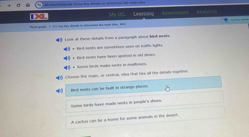 Solved: My IXL Learning Assessment Analytics Third grade > F.1 Use key ...