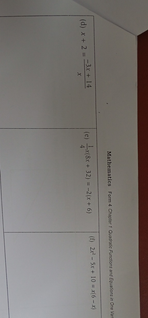 Mathematics Form 4 Chapter 1 Quadratic Functions and Equations in One Var