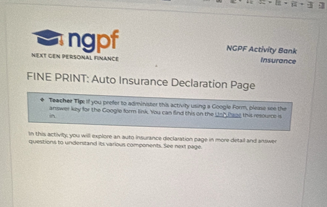 Solved: ngpf NGPF Activity Bank NEXT GEN PERSONAL FINANCE Insurance ...