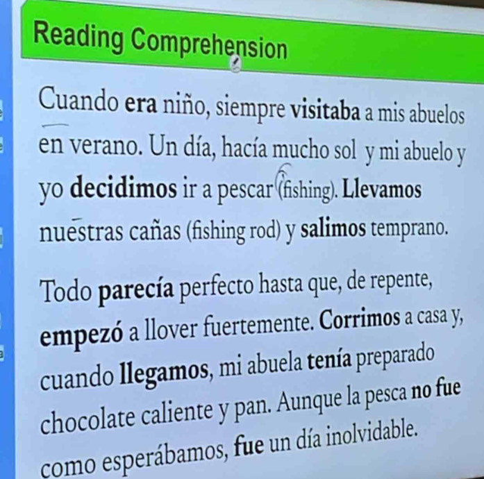 Solved: Reading Comprehension Cuando era niño, siempre visitaba a mis ...