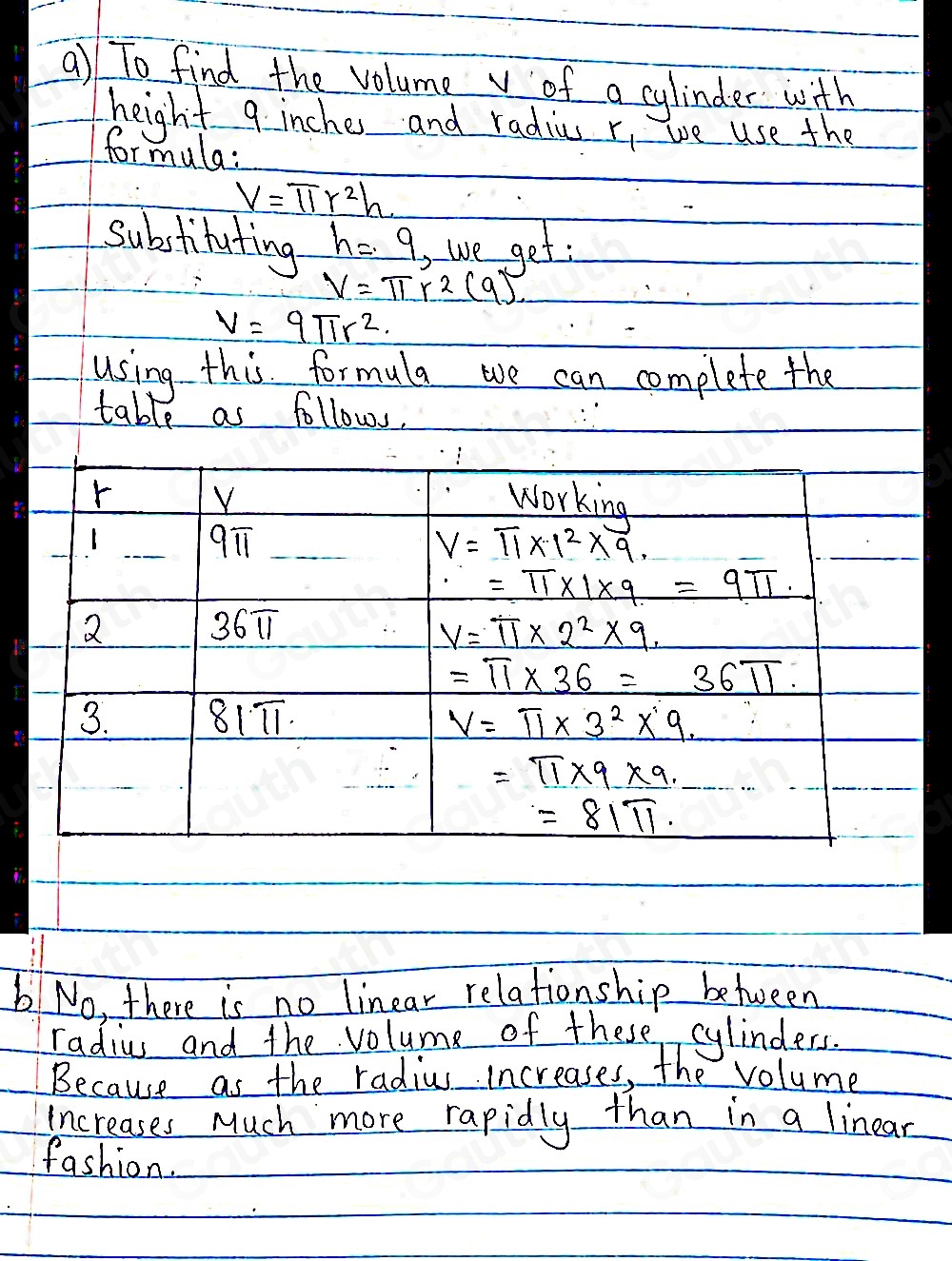 Solved: There are many cylinders with a height of 9 inches. Let r ...