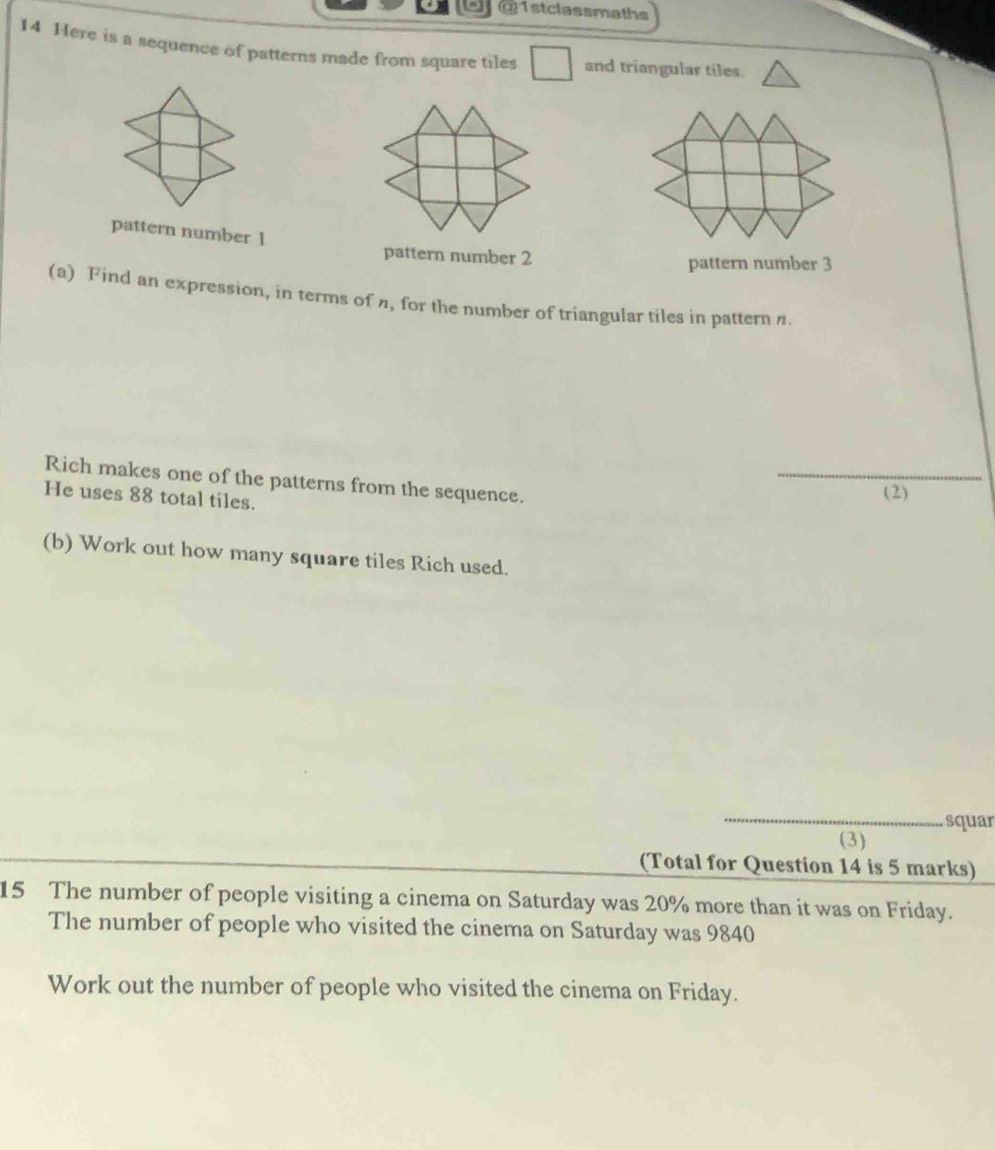 Solved: 1stclassmaths 14 Here is a sequence of patterns made from ...