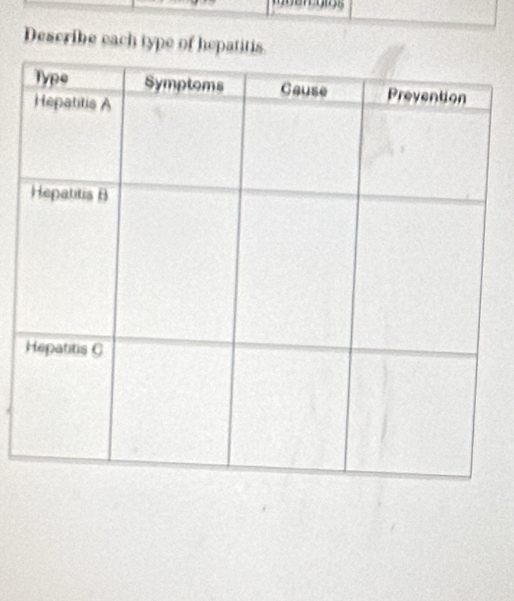 Describe each type of hepatitis