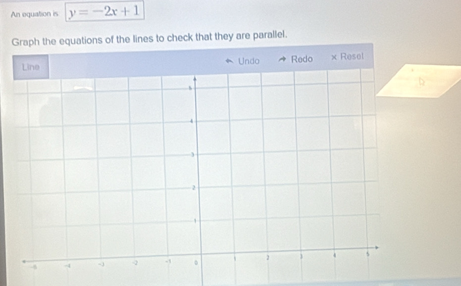 An equation is y=-2x+1
Graph the equations of the lines to check that they are parallel. 
l