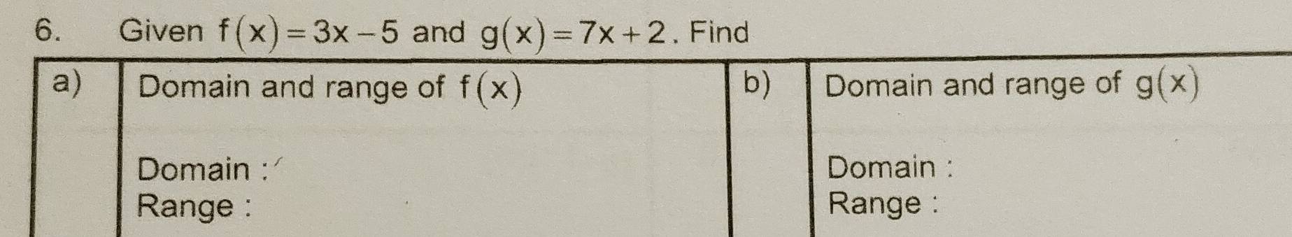 Given f(x)=3x-5 and g(x)=7x+2. Find