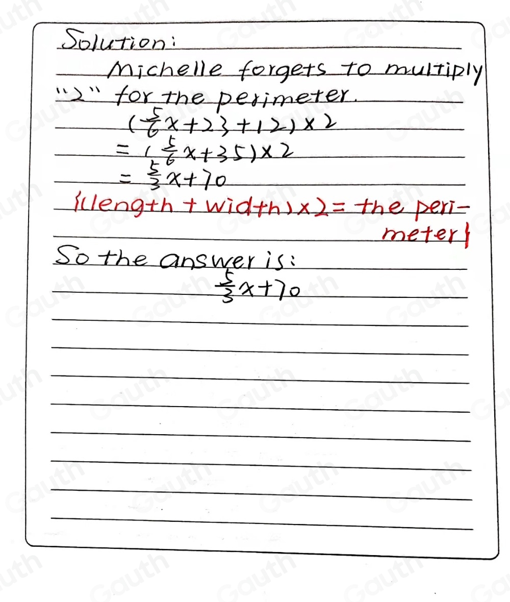 Solved: Michelle simplified an expression for the perimeter of the ...