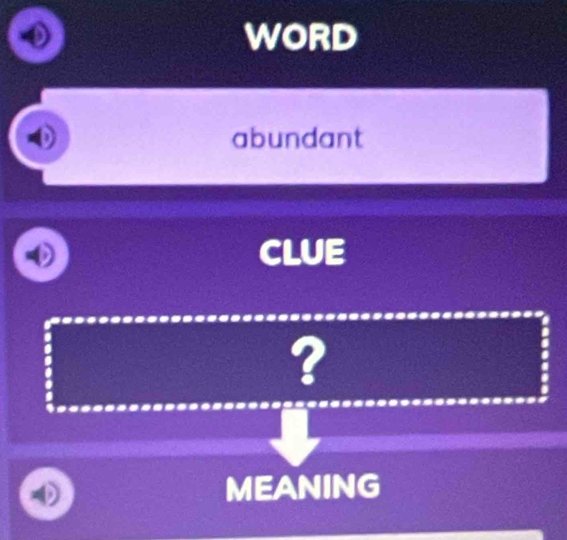 WORD 
abundant 
CLUE 
? 
④ MEANING