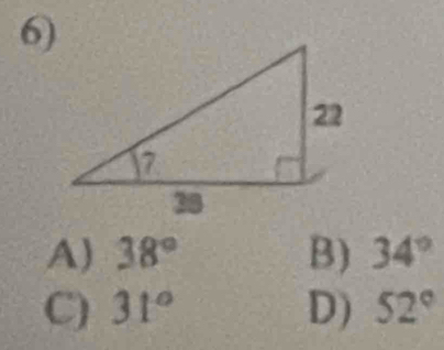 A) 38° B) 34°
C) 31° D) 52°