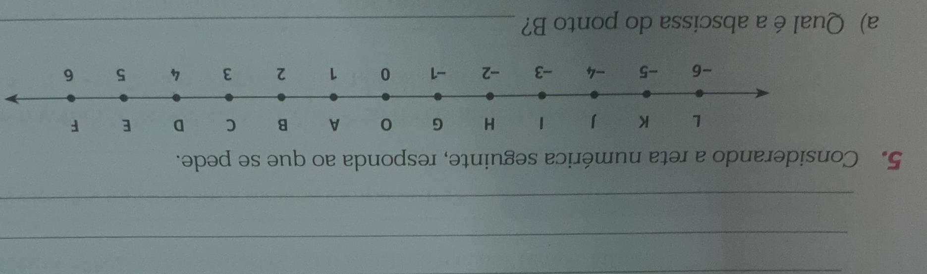 Considerando a reta numérica seguinte, responda ao que se pede. 
a) Qual é a abscissa do ponto B?_