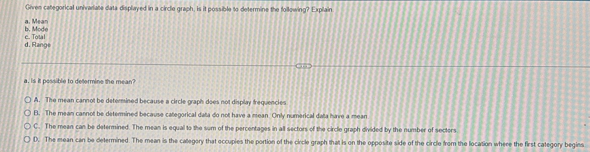 Solved: Given categorical univariate data displayed in a circle graph ...