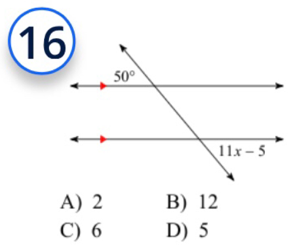 16
A) 2 B) 12
C) 6 D) 5